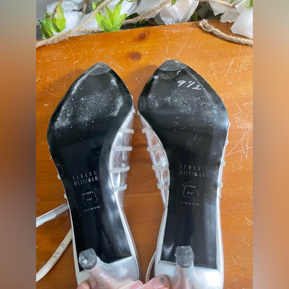 Stuart Weitzman Silver Crystal Heels Size 9.5 - Picture 6 of 7